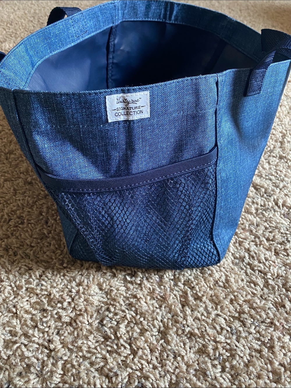 thirty-one Navy Blue Denim-Style Mesh Pocket Tote